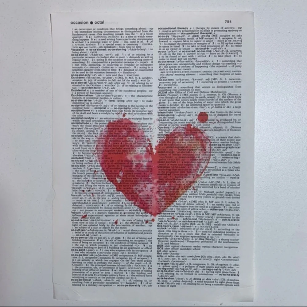 Dictionary Art Print Valentine Heart Paint Splatter, Vintage Art Print